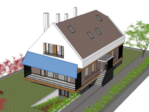 Maison avec casquette sur baie vitrée Sud