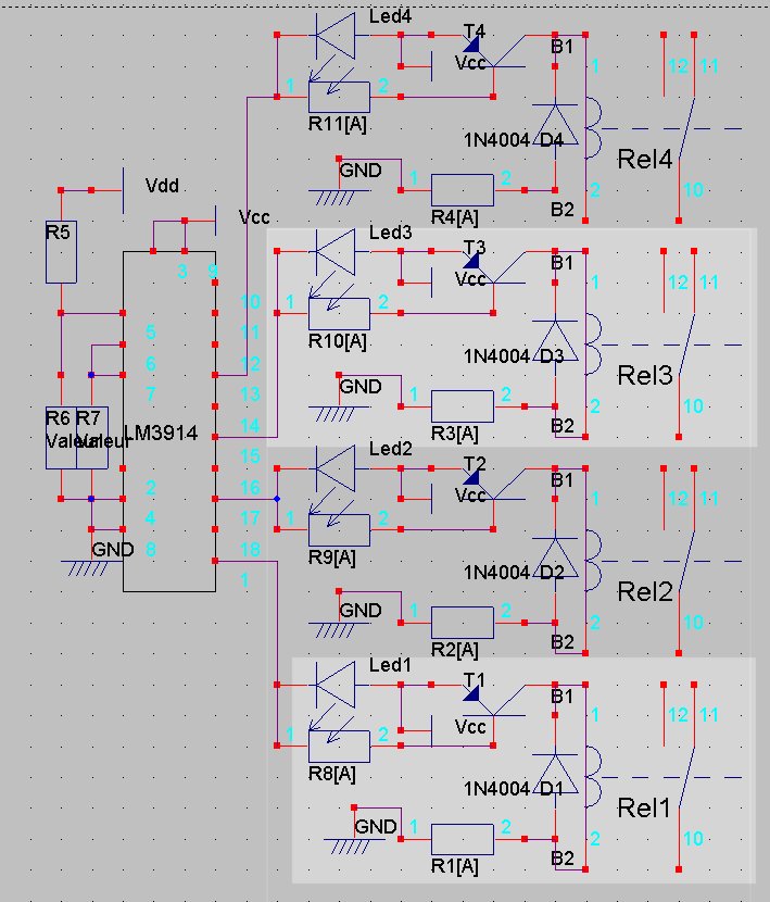 La rev4 du controleur sur base du LM3914 sera test? dans les prochains jours ... vous y distingu? les 4 ?tages de sorties, la limite du LM3914 est de 10 ?tages ... et rien n'empeche le concevoir mais quel serait son utilisation ?