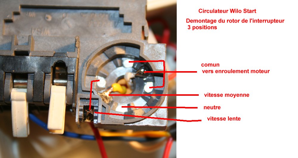 D?tail des soudure ? l'int?rieur du comutateur d'un wilo star