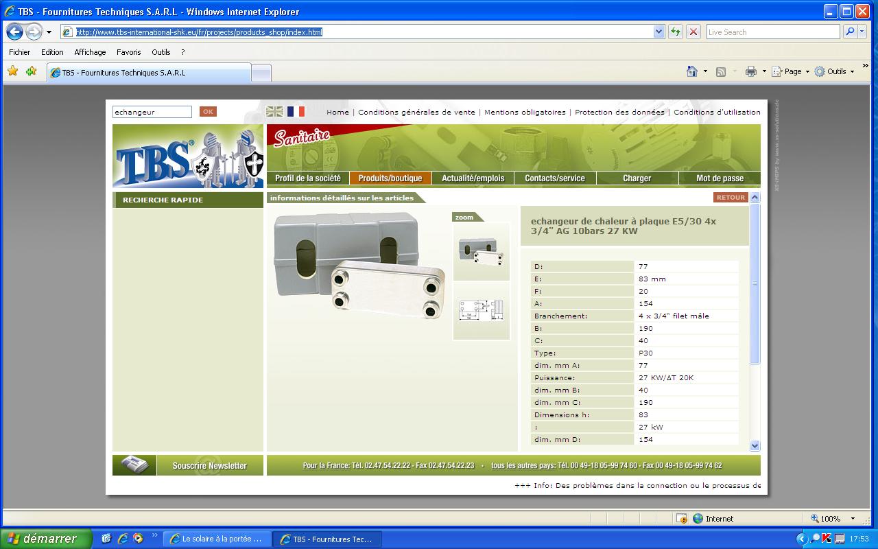 Echangeur sur mon installation solaire pour aller vers mon chauffage maison